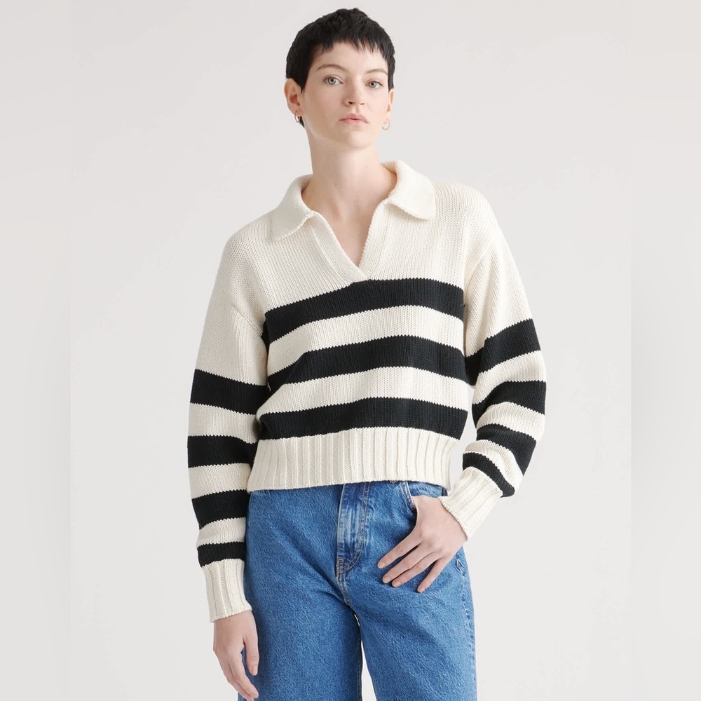 Quince Black and Cream Striped Sweater